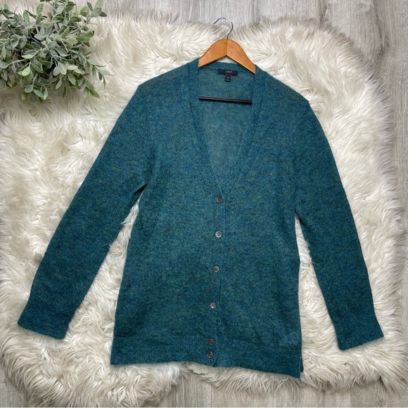 J. Crew Sweaters J Crew Mohair Blue Fuzzy Button Up Cardigan